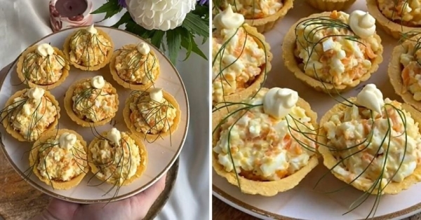 Тарталетки с плавленым сыром и яйцом