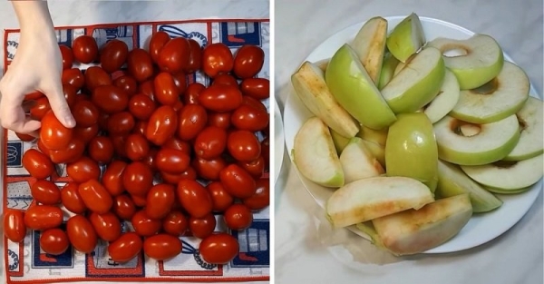 Маринованные помидоры с яблоками: рецепт без уксуса