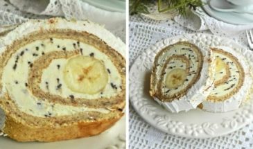 Банановый рулет с шоколадом и взбитыми сливками