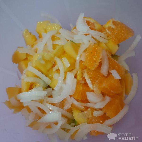 Рецепт: Летний салат "Экзотика" с манго, апельсином и моцареллой - Что приготовить из манго? Невероятно вкусный салат и удивительное сочетание ингредиентов.