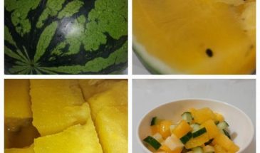 Рецепт: Салат из арбуза и сыра — Необыкновенно вкусное сочетание желтого арбуза с твердым сыром
