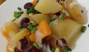 Рецепт: Тушеный картофель с овощами — С тыквой и фасолью. Постное меню.