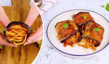 Рулетики из баклажанов со спагетти