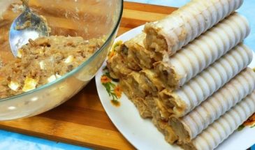 Вафельные трубочки с начинкой из грибов и фарша
