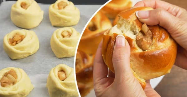 Пышные булочки с яблоками