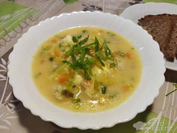 Рецепт: Куриный суп с плавленными сырками - с кукскусом и кукурузой