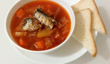 Рецепт: Борщ с килькой в томатном соусе — Отличный рецепт постного борща, можно варить в «рыбные» дни поста