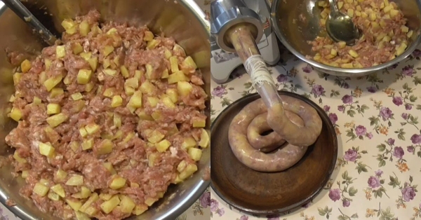 Домашние колбаски в духовке из мяса и картошки