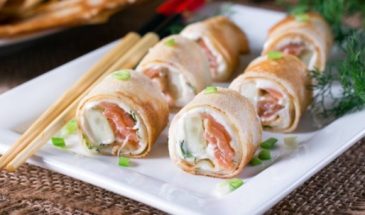 Блинные суши: рецепт простой закуски с рыбой и сыром