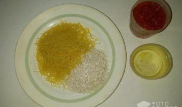 Рецепт: Рис жареный с вермишелью — На сковороде