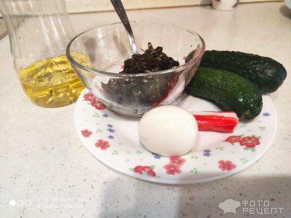 Рецепт: Салат морская капуста, яйцо, крабовые палочки «Минутка» — В моем исполнении.
