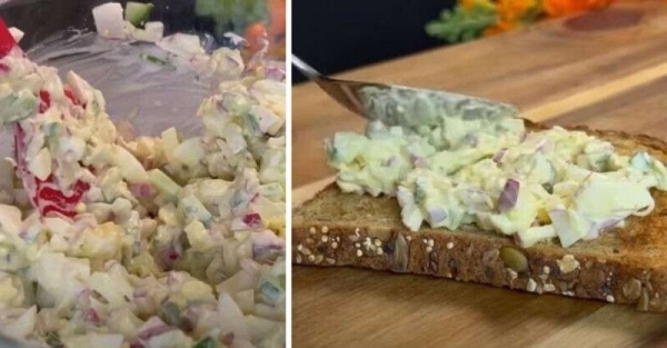 Салат «Питательный» из яиц, редьки и огурцов