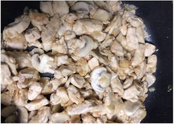 Курица с грибами в сливочном соусе на сковороде