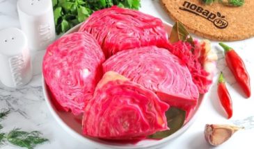 Маринованная капуста крупными кусками со свеклой