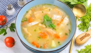 Уха из брюшек семги с пшеном